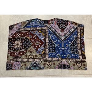 Johnny Was 100% Silk Sz Small Miklos Easy Top Kimono Blouse Poncho Jade Flaw*